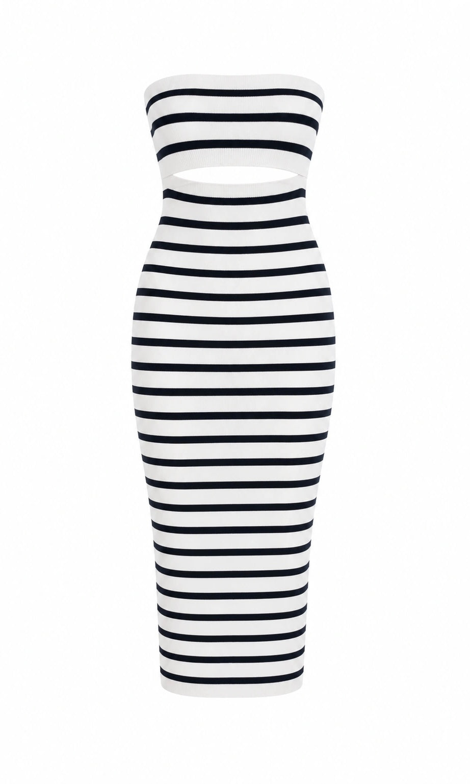 Striped Strapless Midi Dress with Cut-Out