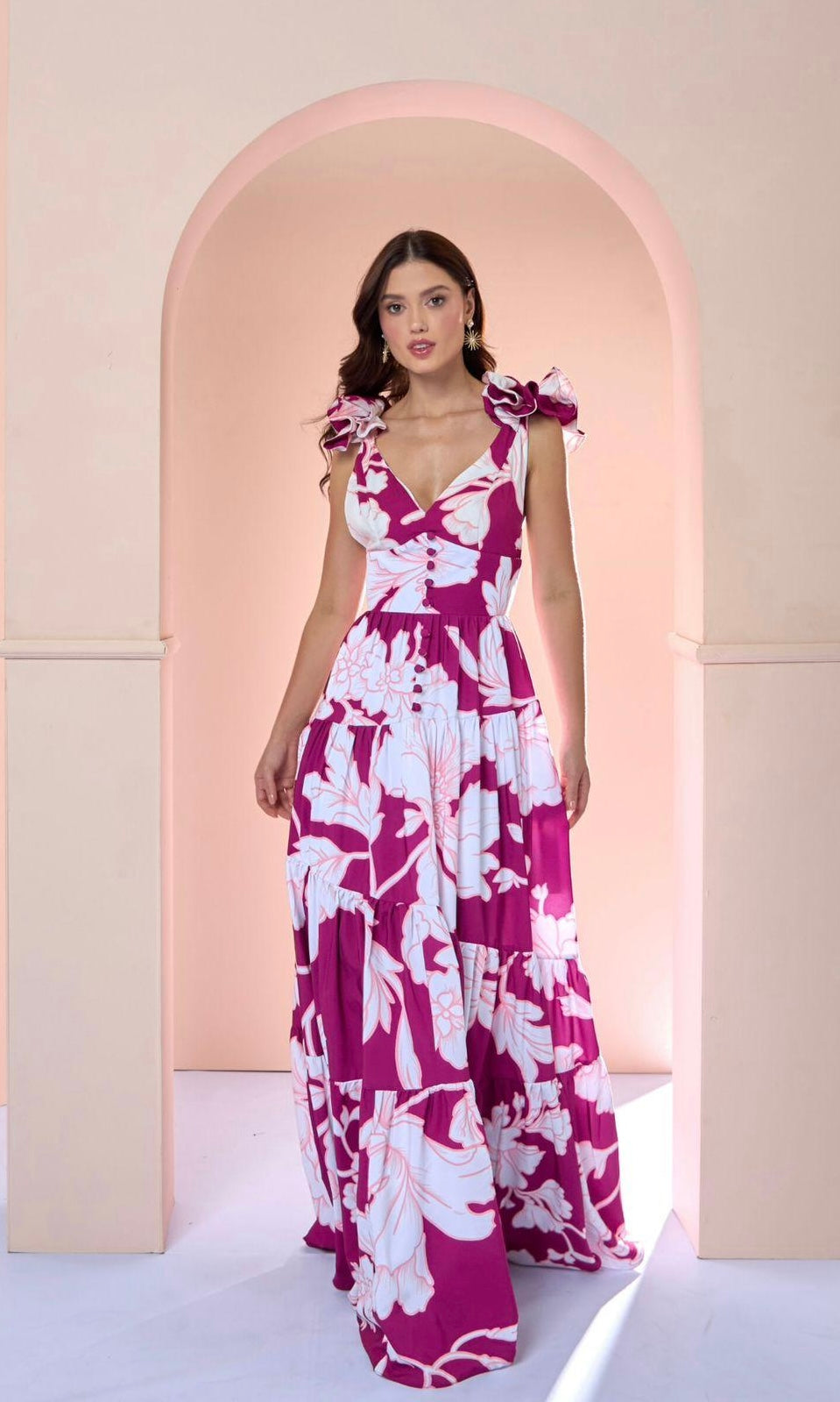 Long Floral Dress with Ruffle Straps