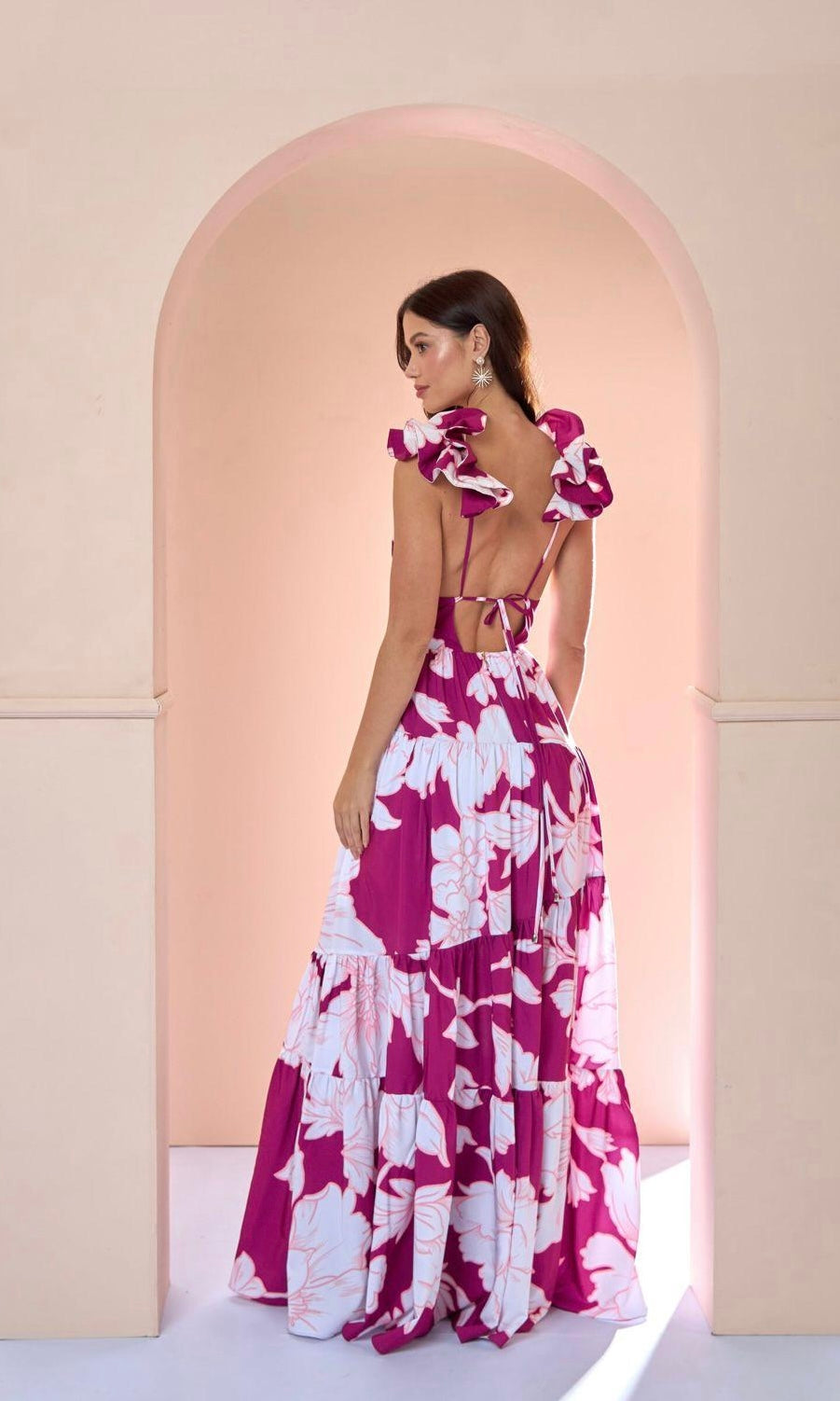 Long Floral Dress with Ruffle Straps
