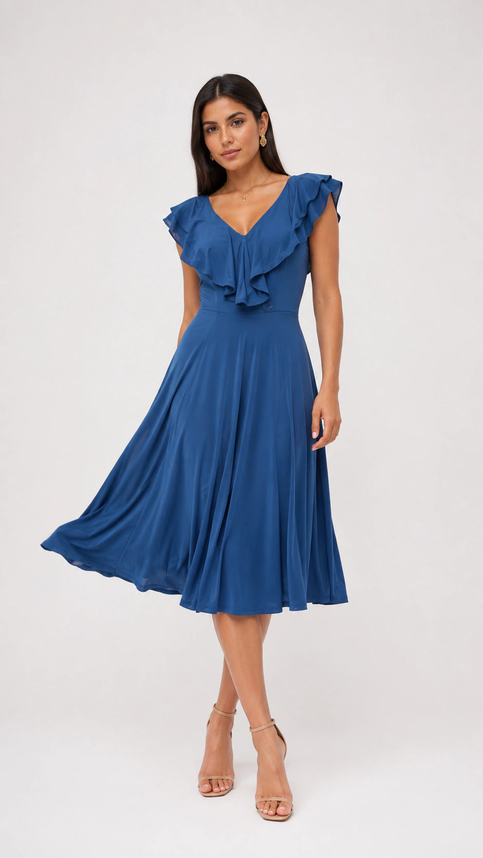 Blue Ruffled Midi Dress