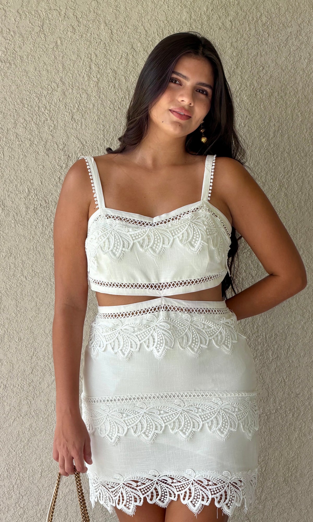 White Lace Cutout Mini Dress