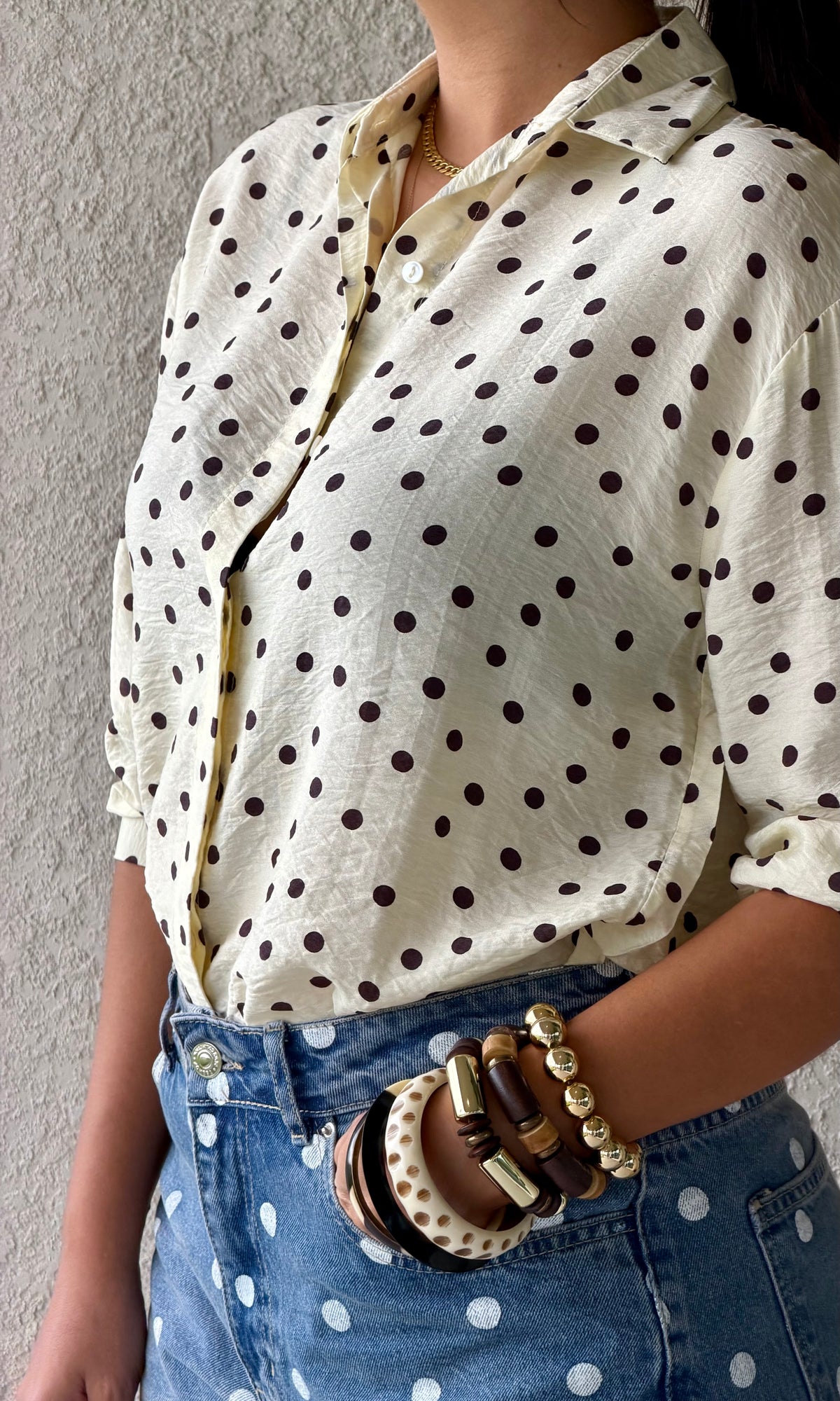Yellow Polka Dot Button-Up Shirt