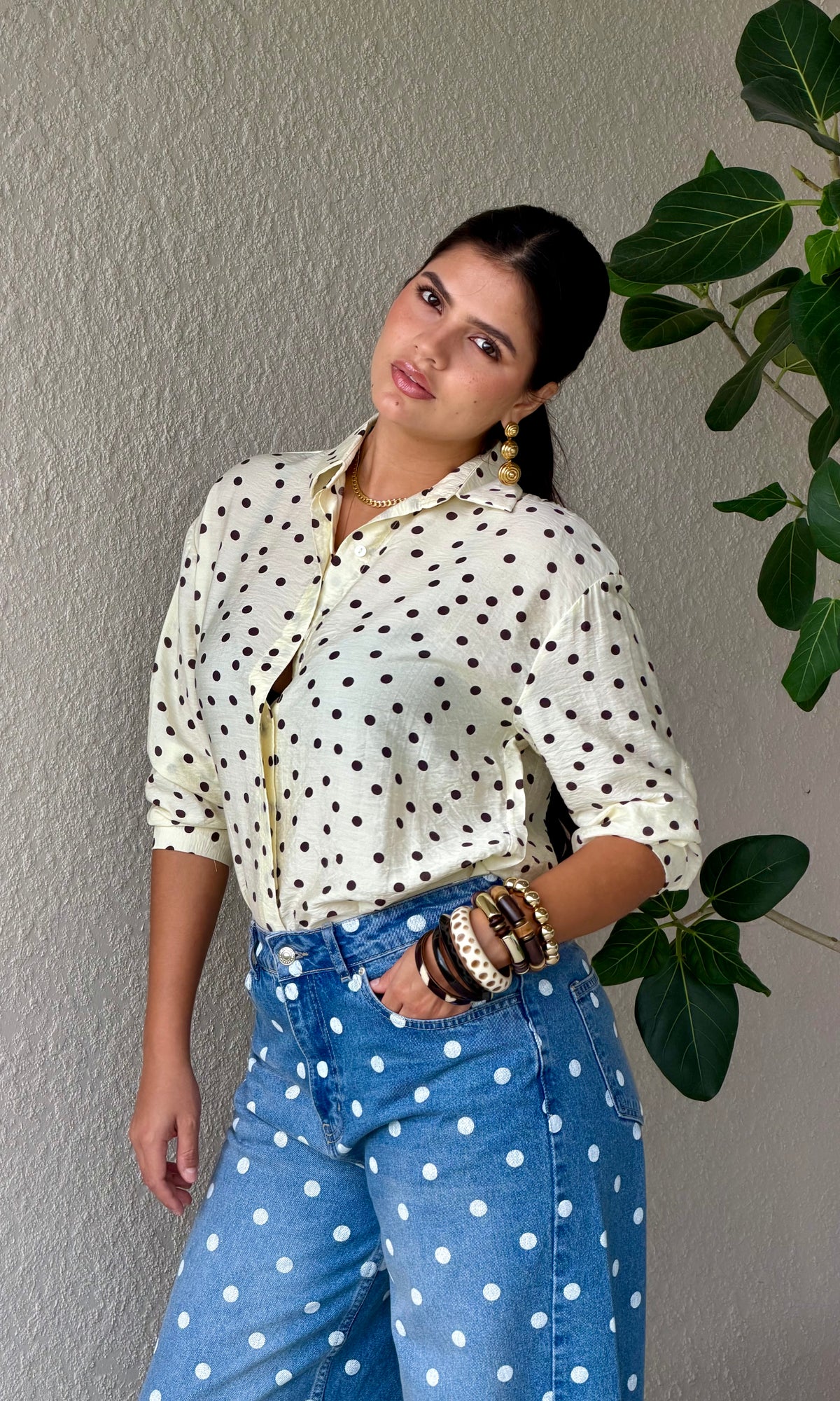 Yellow Polka Dot Button-Up Shirt