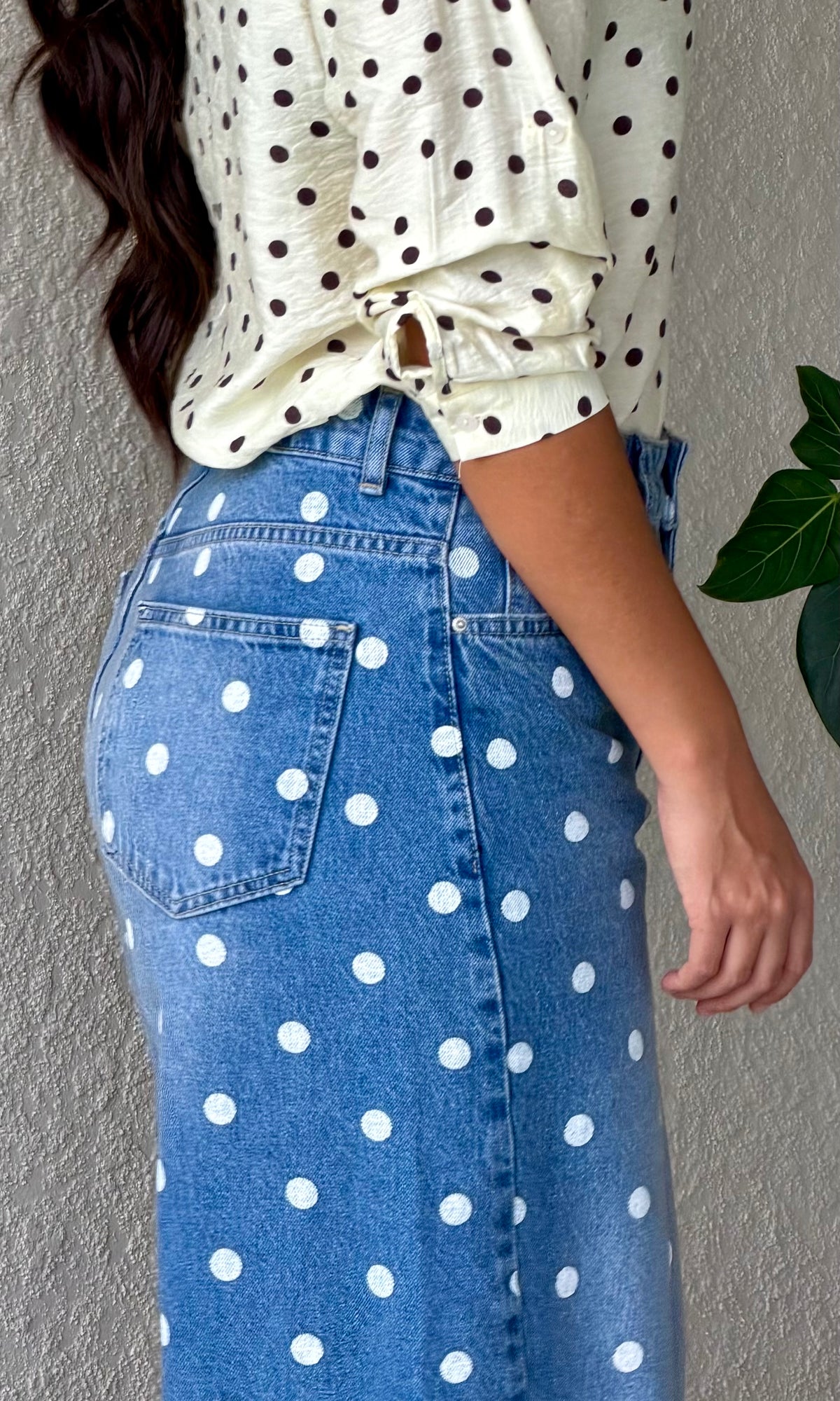 Blue Polka Dot Straight-Leg Jeans