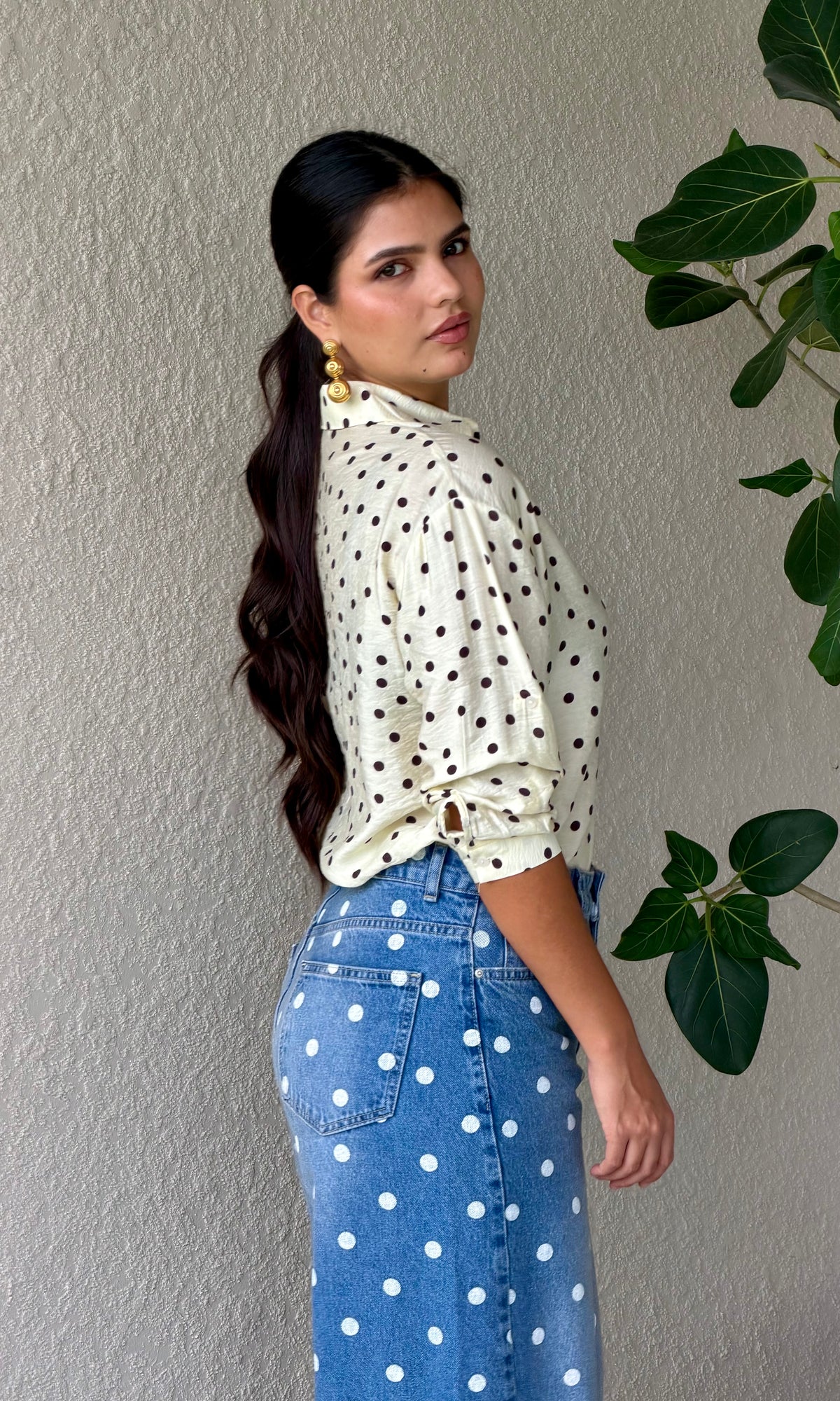 Yellow Polka Dot Button-Up Shirt