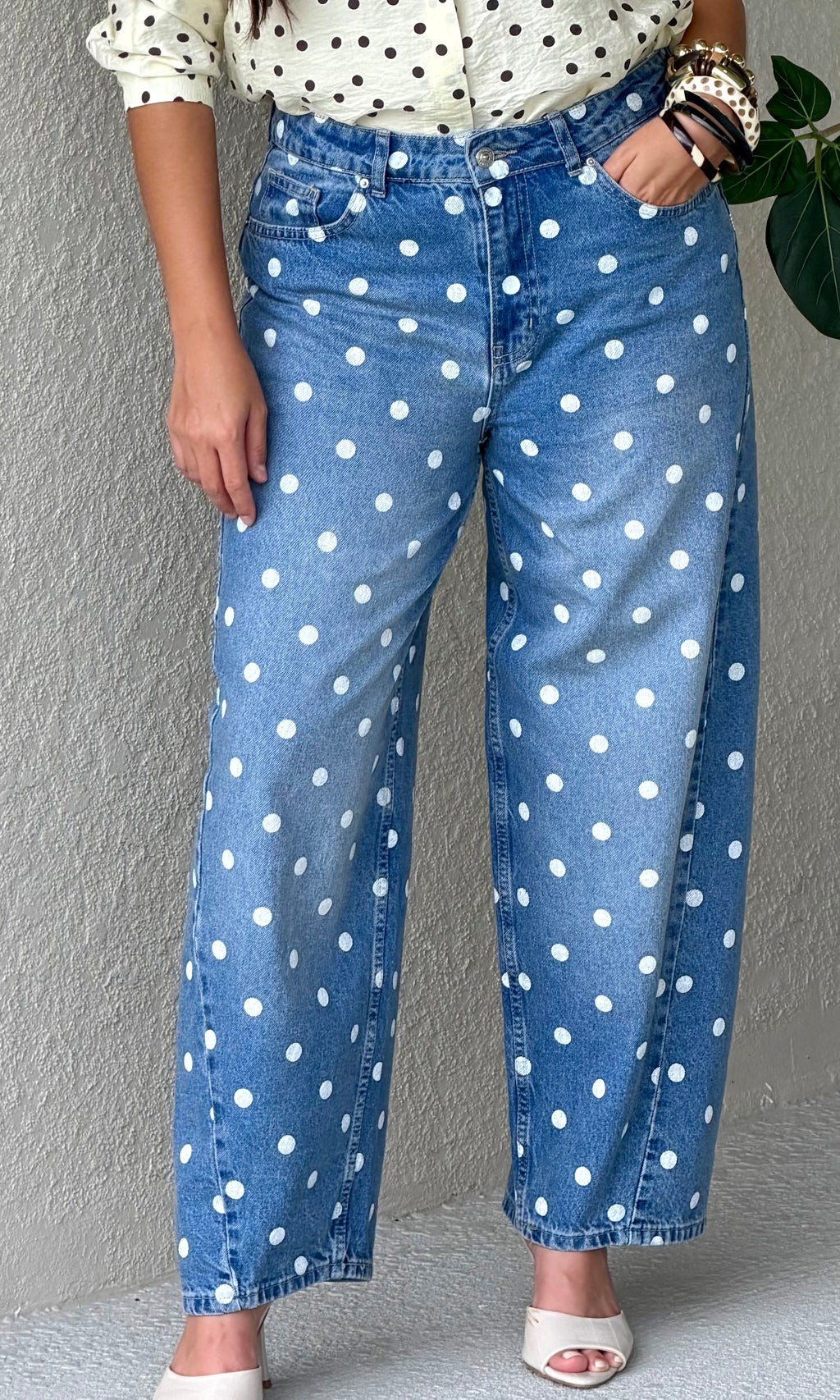 Blue Polka Dot Straight-Leg Jeans