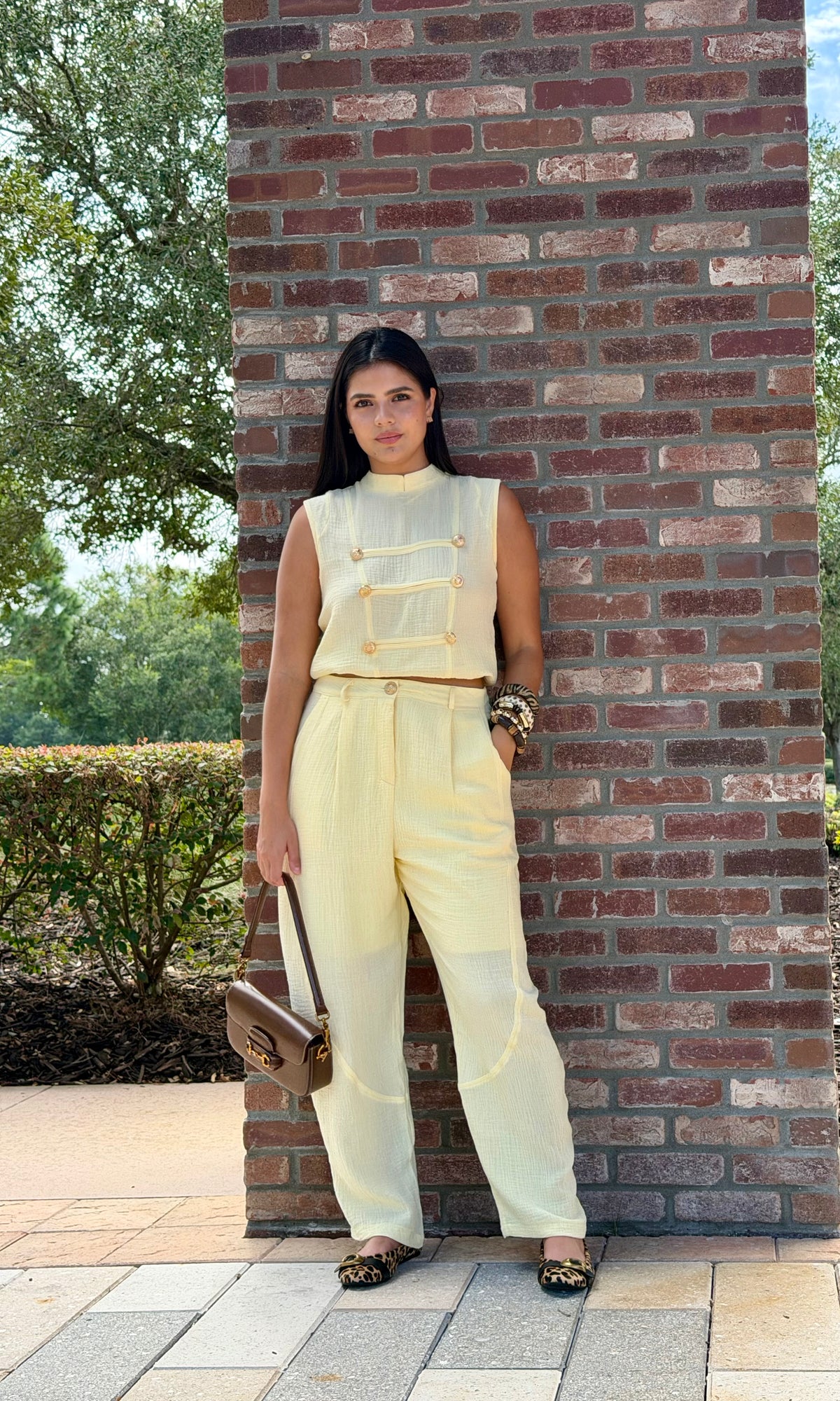 Sleeveless Napoleon-Inspired Top & Barrel-Leg Pants Set