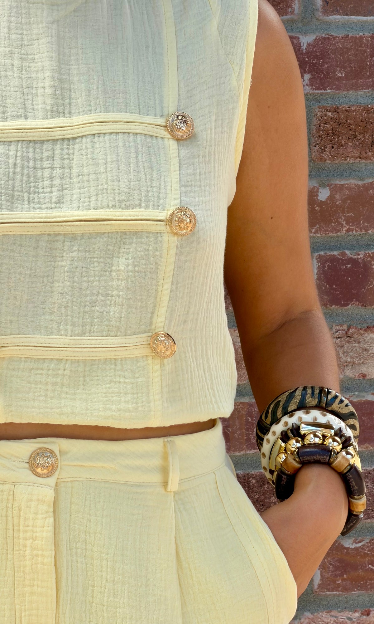 Sleeveless Napoleon-Inspired Top & Barrel-Leg Pants Set
