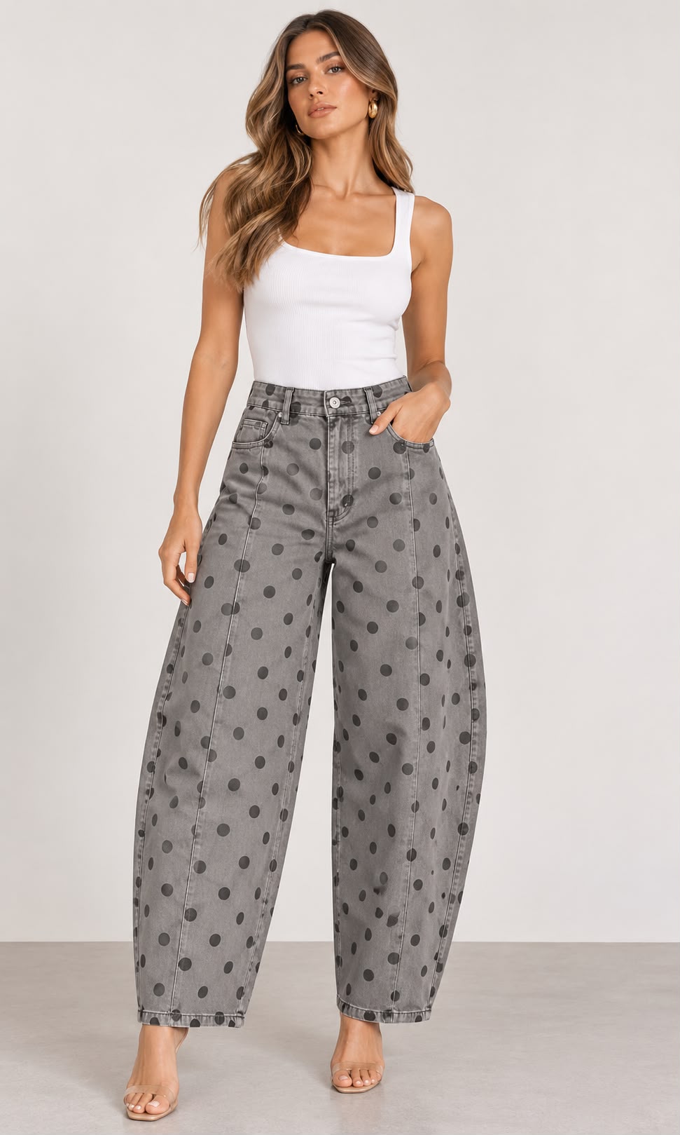 Gray Polka Dot Barrel Jeans